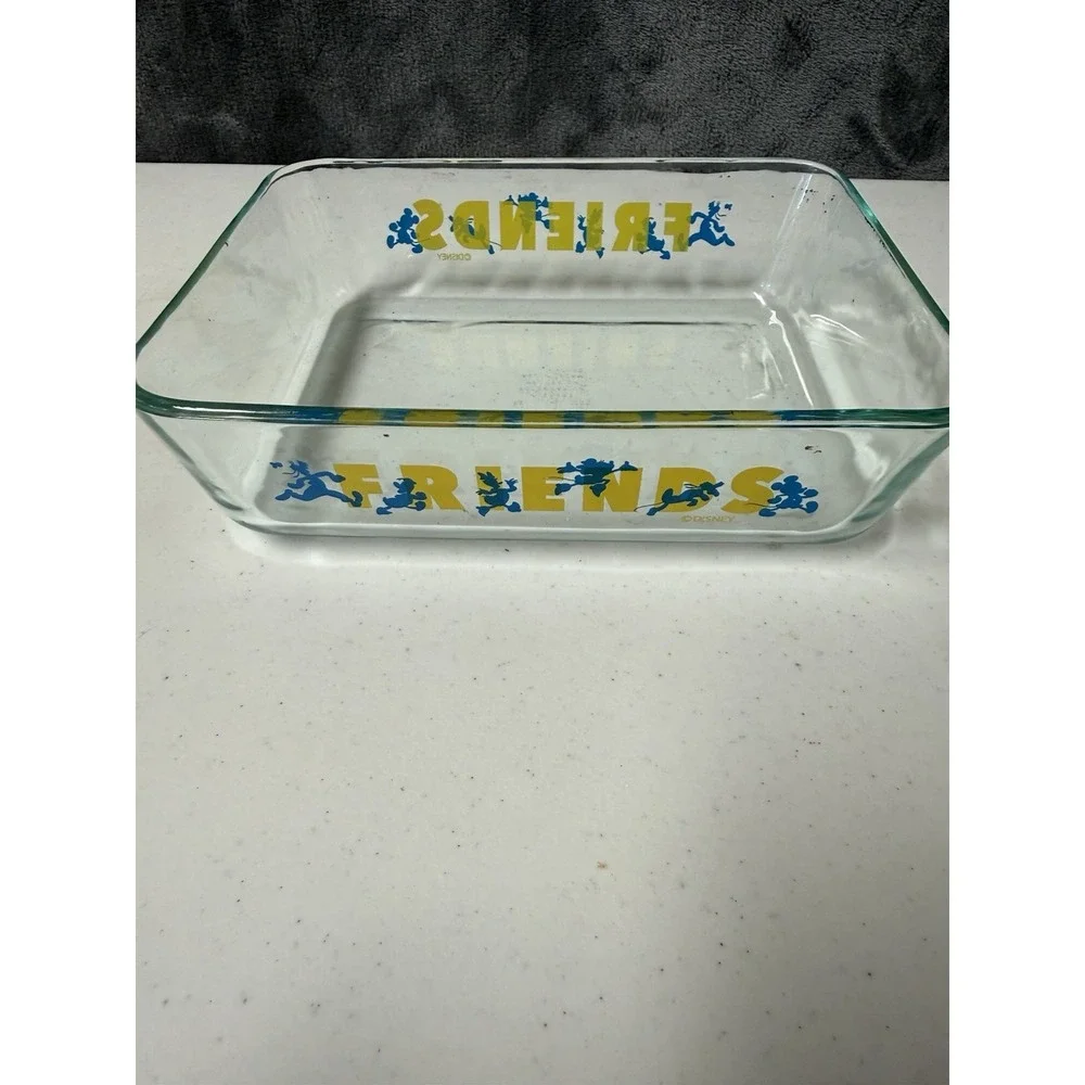 Pyrex Disney Mickey Mouse & Friends Clear Glass Rectangular Baking Dish 8x6x2